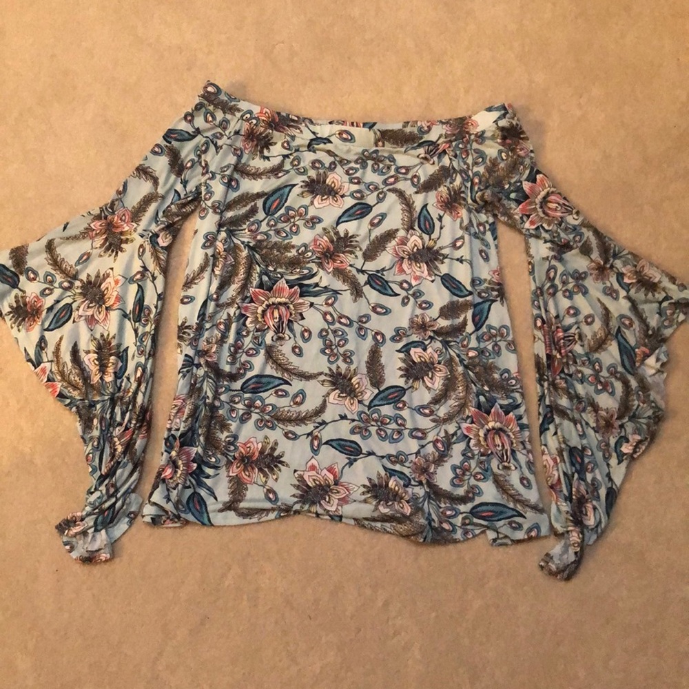 Blue print off the shoulder blouse